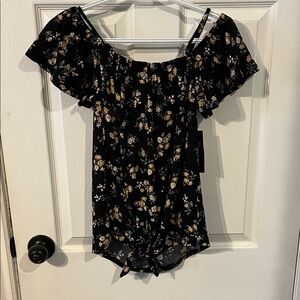 Elegant Black Floral Off-Shoulder Blouse